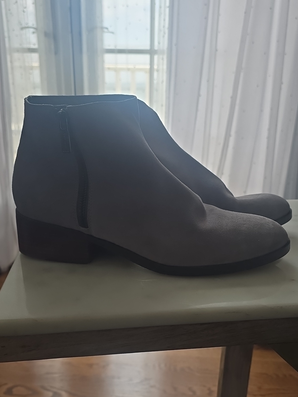 Cole Haan Light Gray Suede Ankle Booties with Side Zip